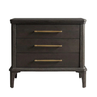 Table de chevet rustique en bois de chêne avec 3 tiroirs, poignées métalliques, armoire de chevet vintage, table d'appoint en bois pour chambre à coucher
