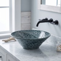 Vasque artistique de salle de bain en céramique, motif floral en spirale, bleu cristal éclatant, style ferme moderne, luxe léger haut de gamme