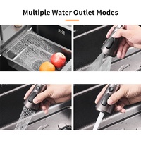 Évier de cuisine de luxe multifonctionnel moderne avec cascade et pluie, ensemble d'évier de cuisine à cuve unique en acier inoxydable 304 noir, fabriqué en Chine