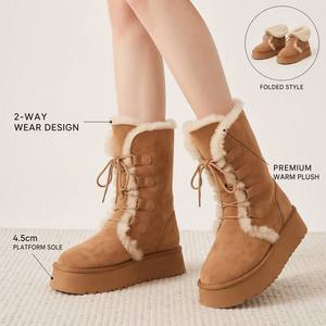 Bottes de neige pour femmes à semelle épaisse et <span class=keywords><strong>fourrure</strong></span> intégrée, en velours, épaissies, antidérapantes, en coton, vente en gros d'usine - Product Image 1