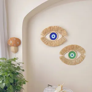 Nursery Room Wall Decor Weaving Straw Turkish Blue Evil Eye Door Hanging Wall Home Decoration