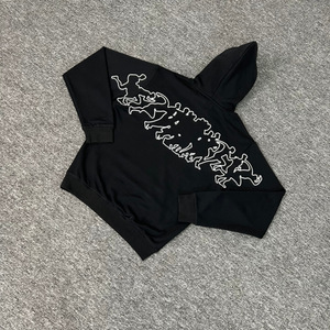 Felpa con Cappuccio Casual Trendy con Ricamo di Piccole Figure e Cerniera Sportiva Esterna - Product Image 2