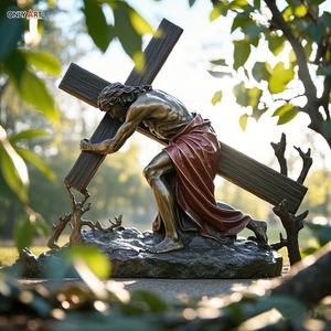 Estatua de bronce Católica Cristiana Séptima estación Tamaño real Jesús cae la segunda vez Famoso Jesús 14 estaciones Escultura de latón - Product Image 5