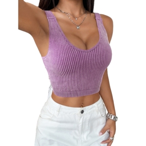 Camiseta Corta Deportiva de Tirantes con Escote en V Profundo y Color Sólido para Mujer - Product Image 5