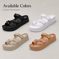 Sandalias de Moda para Mujer, Negras, con Dos Correas Ajustables, Hebilla, Punta Abierta, Plataforma Gruesa, Logotipo Personalizado, Colección Casual Resort