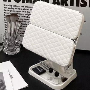 LED Makeup <strong>Mirror</strong> with Light Dormitory Desktop Shell Folding Makeup <strong>Mirror</strong> Bedroom <strong>Triple</strong> Folding Makeup <strong>Mirror</strong> - Product Image 1
