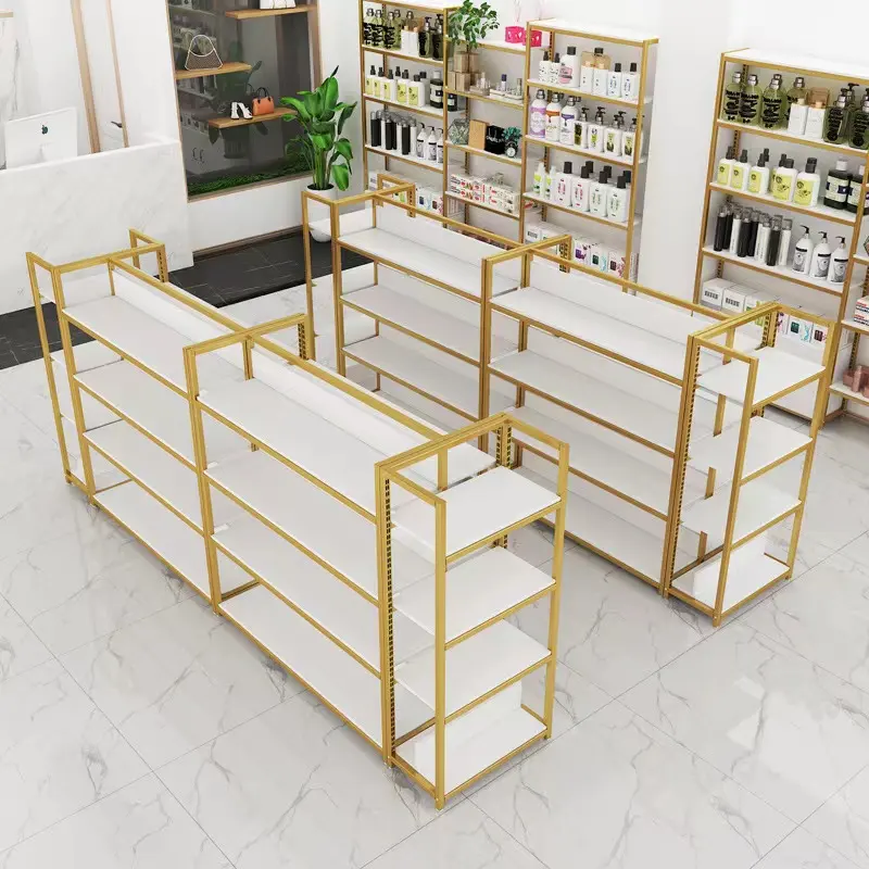 China Factory White 4 Layers Steel retail store cosmetics display Supermarket Display Shelves