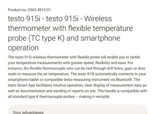 Thermomètre intelligent à sonde flexible séparée Testo 915i 0563 4915 Instrument de mesure de température industrielle - Product Image 3