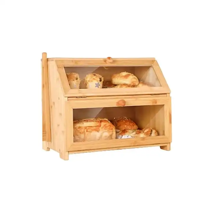 Goodpick Bamboo Bread Storage Box Double Layer Large Wood Bread