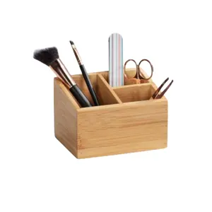 New Style Bamboo Desktop Storage With 3 Dividers Multifunctional Wooden Kitchen Organizer For Silverware Cosmetics TV Remote