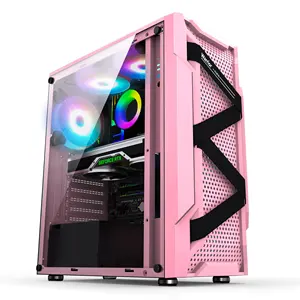 PC ATX 탑 유리 패널을 가진 분홍색 도박 컴퓨터 상자 내각