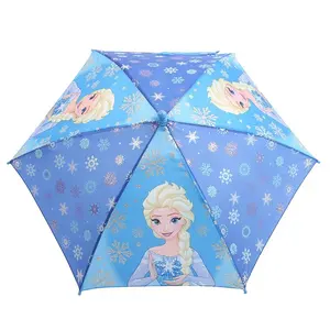 2023 Venta caliente niños Frozen Elsa Anna rosa azul princesa dibujos animados palo barato niña paraguas de lujo