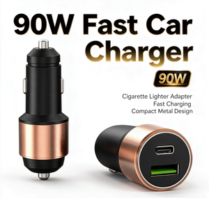 <span class=keywords><strong>Cargador</strong></span> de Coche Mini de Aleación de Aluminio de 90W al por Mayor con Puertos Duales USB-A/USB-C, Carga Rápida QC3.0 PD, Protección OTP/OCP, Accesorios para Automóvil - Product Image 1