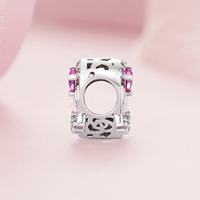 Breloque en forme de cœur plaqué argent avec zircon rose et pierres transparentes, pendentif romantique pour femme, cadeau