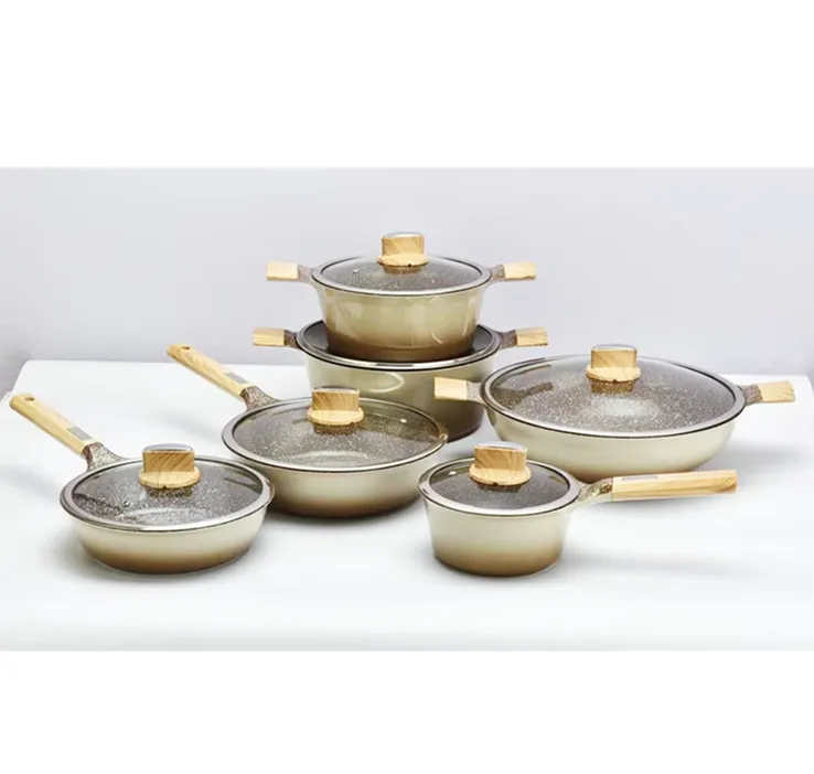 Ensemble de 12 casseroles et poêles antiadhésives en granit, sans pfs, pot de cuisson en céramique pour crème et lave-vaisselle