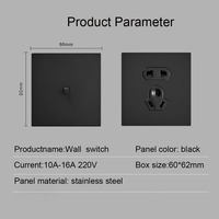 Prise double 13A UK et 16A Europe (172*86) avec interrupteurs universels à bascule, panneau en acier inoxydable noir, ports USB-C, style rétro moderne pour la maison