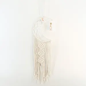 Hand-woven Macrame Wall Hanging Moon Shape Dream Catch Ornement Home Decoration