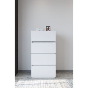 Commode blanche moderne Galata à 4 tiroirs, style design nordique européen, en MDF et métal, pour chambre à coucher et chambre de bébé - Product Image 3