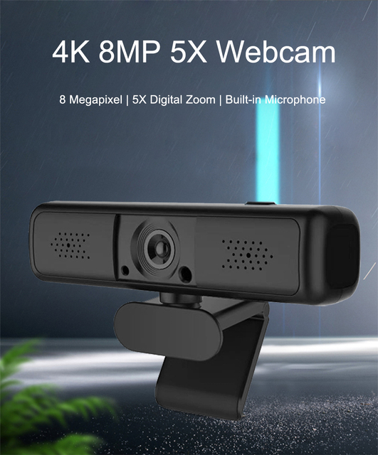 5X Zoom High Resolution Window Hello Computer Camera 4K 8mp Webcam with Tripod and Privacy Lens Cover Slider