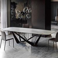 Table à manger moderne et minimaliste en pierre et fer, style italien, luxe léger, personnalisable, mobilier de maison