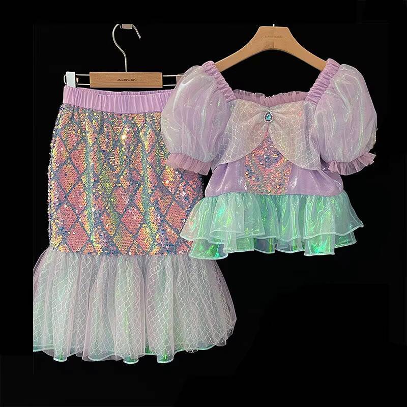 Conjunto de sirena pastel morado