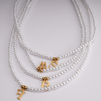 Collier ras du cou personnalisé élégant avec pendentif lettres A-Z initiales nom imitation perle