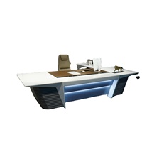 Bureau de direction de luxe en bois blanc laqué bureau modulaire de dessus de table spacieux avec directeur LED bureau bureau de bureau bureau