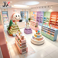 Comptoir d'exposition rond sur mesure, vitrine à niveaux LED, mobilier de magasin de jouets et cadeaux pastel, kit de mobilier de kiosque de vente au détail Kawaii
