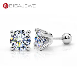 GIGAJEWE 4 orecchini a bottone in argento 925 con moissanite color bianco D e nova