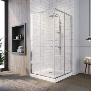Moderno quadrato in lega di alluminio impermeabile in vetro temperato a doppia porta scorrevole bagno cabina doccia