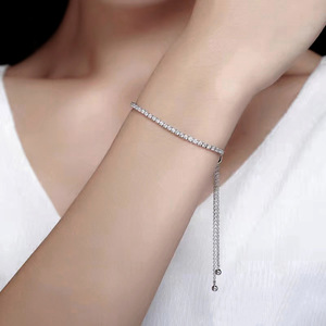 Bracciali da Tennis CZ regolabili moda ragazza personalizzato pieno di zircone 925 braccialetto in <span class=keywords><strong>argento</strong></span> Sterling per donna - Product Image 5