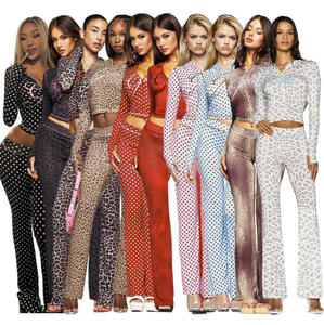 C0067 Setelan Kasual 2 Potong Wanita Desainer Pakaian Bermotif Hoodie Lengan Panjang Celana Melebar - Product Image 1