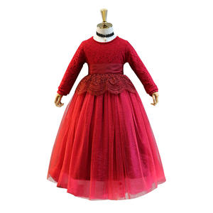 Vestidos de Noche Rojos de Manga Larga de Algodón para Niñas, Modernos, con Diseño Floral Navideño, para Invierno - Product Image 1