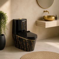 Accessoires de salle de bain en céramique - Toilette à chasse d'eau siphonique en céramique à motif marbré noir et or