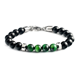 Wholesale Punk Silver Onyx <b>Beaded</b> <b>Bracelets</b> for Men Trendy Style with Stainless Steel Buckle and Tiger Eye for Anniversaries - Product Image 1