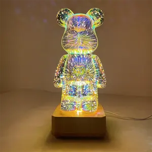 Design 3D fuochi d'artificio di vetro orso luce colorata cambiante scrivania per la casa luce 2000 mA ricarica piccola lampada da notte