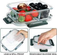Verrerie faite à la machine couvercle en bambou préparation repas congélateur sous vide boîte à lunch en verre allant au four avec aspiration hermétique