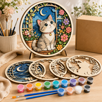 Kit de Relieve de Madera Multicapa Cortado con Láser, Gato del Cielo Estrellado, para Pintar DIY, Decoración de Escritorio, Venta al por Mayor, Artesanía de Madera Personalizada
