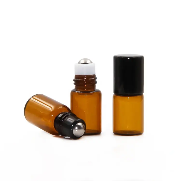 Rolo de vidro âmbar na garrafa de 1ml/2ml, rolo de vidro em garrafas de 3ml/5ml com esfera de rolo para embalagem de cosméticos e óleo essencial