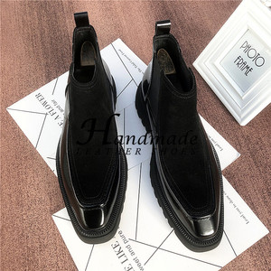 Botas Chelsea de punta puntiaguda con diseño patchwork para hombre - cuero genuino negro, suela gruesa, botín corto con cubrepiés - Product Image 2