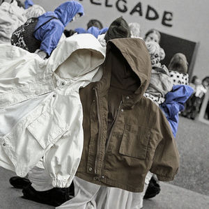 Veste coupe-vent matelassée à capuche pour enfants, motif écossais, fermeture éclair, teinte unie, anti-plis, collection automne garçons et filles - Product Image 3