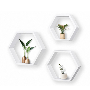Ensemble <span class=keywords><strong>de</strong></span> <span class=keywords><strong>3</strong></span> étagères <span class=keywords><strong>hexagonales</strong></span> en bois blanc nid d'abeille, étagère murale personnalisée, étagère murale pour salon, cuisine - Product Image 1