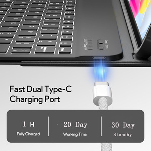 Nuova custodia per tastiera <span class=keywords><strong>iPad</strong></span> 11a/10a generazione, <span class=keywords><strong>dimensioni</strong></span> standard, rotazione a 360°, magnetica, wireless, retroilluminazione RGB, materiale PU, rimovibile - Product Image 4