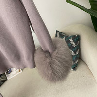 Pantalon à jambes larges costume décontracté pull d'automne col roulé tricots vraie fourrure de renard poignets laine confortable tricot ensemble pull femmes vente en gros
