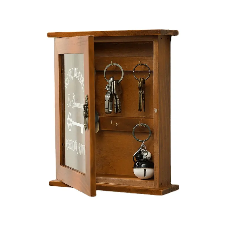 Decorative Wooden Key Box Wholesale Key Storage Box Wooden Wall Hanging Key Holder with Hooks lightweight Vintage European Style