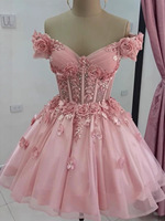 S0596N Nouvelle robe de soirée courte pour femmes, luxueuse, scintillante, en tulle, style A, en satin et dentelle, pour les fêtes d'été, les bals de fin d'année, les anniversaires, les soirées