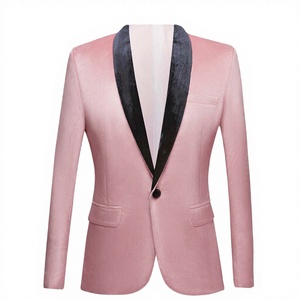 Veste de costume en velours rose haut de gamme, coupe ajustée, à col en V et simple boutonnage pour homme, idéale pour mariage ou événement formel - Product Image 2