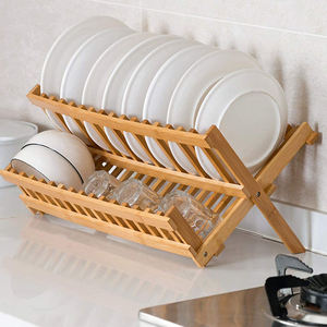 Estante de bambú plegable de 2 niveles para platos de cocina, organizador de fregadero de doble nivel para secado y almacenamiento, bandeja de exhibición para gabinetes de PC - Product Image 4