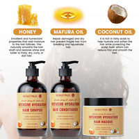 Shampooing et après-shampoing au miel naturel personnalisés en gros avec huile de coco pour cheveux secs et abîmés, ensemble de soin au miel