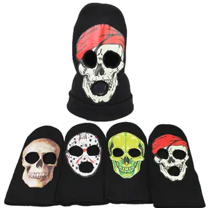 Cung Cấp Tại Chỗ Halloween In Kinh Dị Skull Head Bìa Ma Mặt Cosplay Ma Quái Dệt Kim Mũ